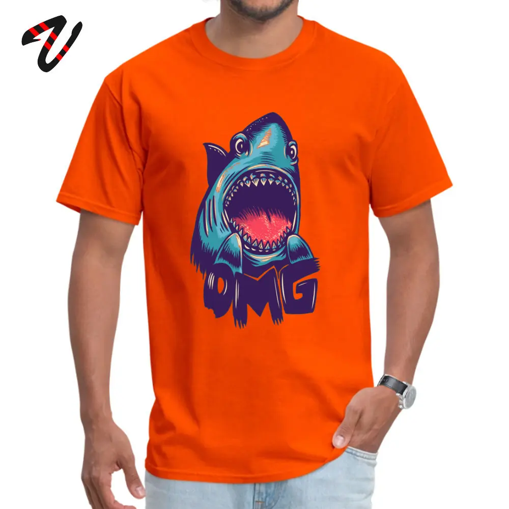 New Design shark Europe T Shirts Crew Neck Pure Cotton Adult Tops T Shirt Short Sleeve NEW YEAR DAY Europe Tee-Shirts shark 14509 orange