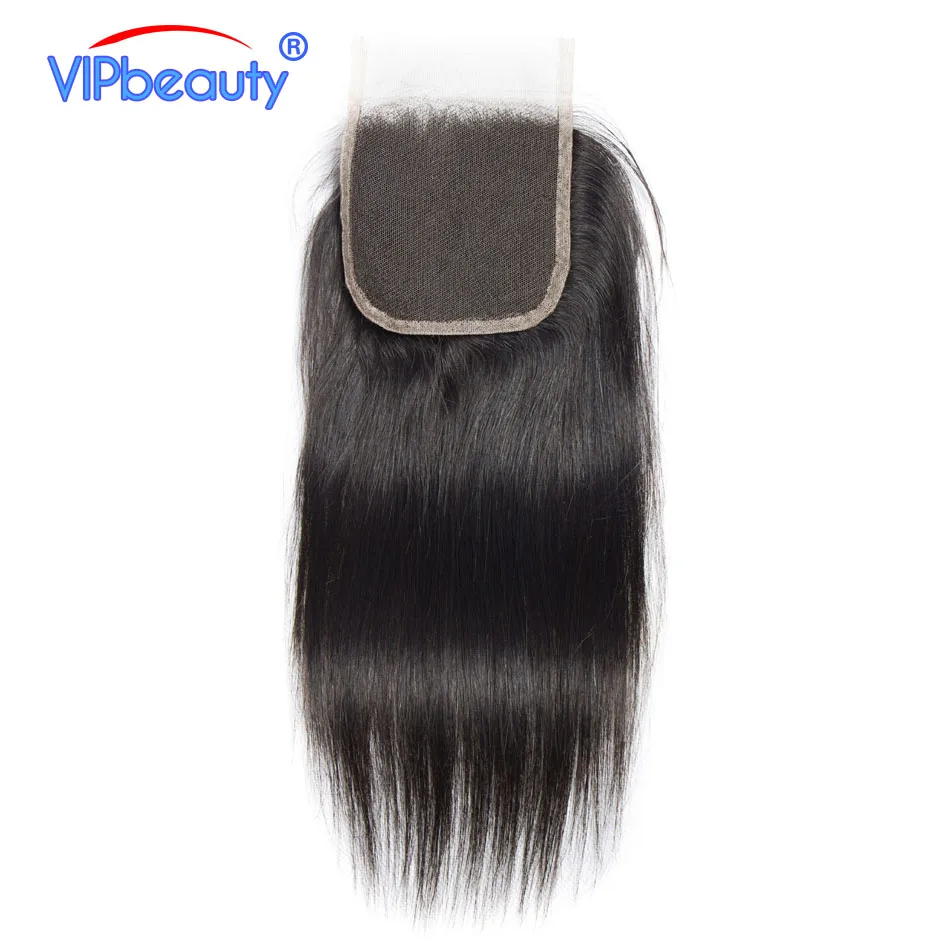 

VIPbeauty Brazilian Lace Closure Straight Remy Hair Natural Color 100% Human Hair 130% density 4x4 Free Part Swiss Lace 8-20inch