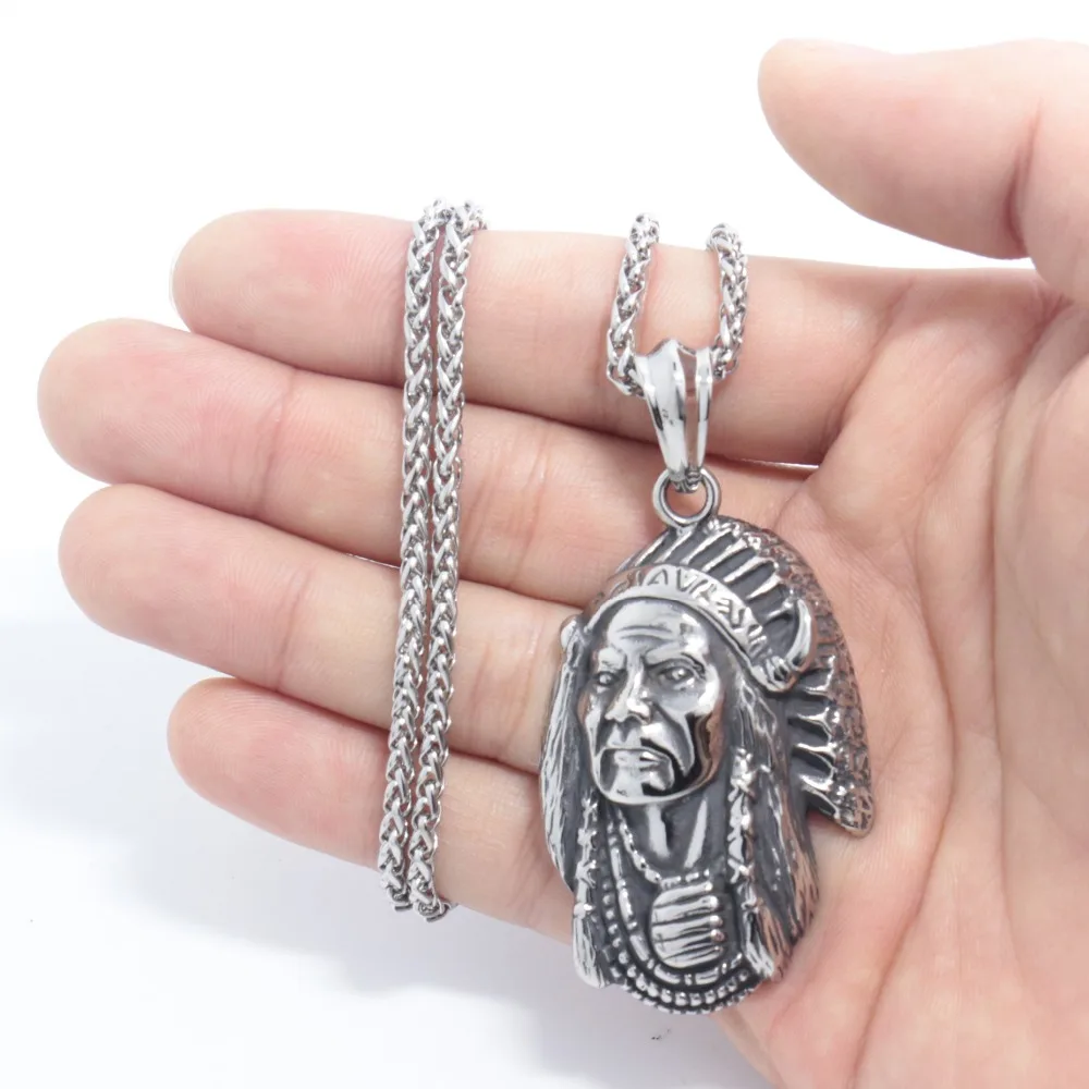 316 Stainless Steel Indian Pendant Punk biker men Gothic style 316l Stainless Steel Chief Head Necklace
316 Stainless Steel Indian Pendant Punk biker men Gothic style 316l Stainless Steel Chief Head Necklace