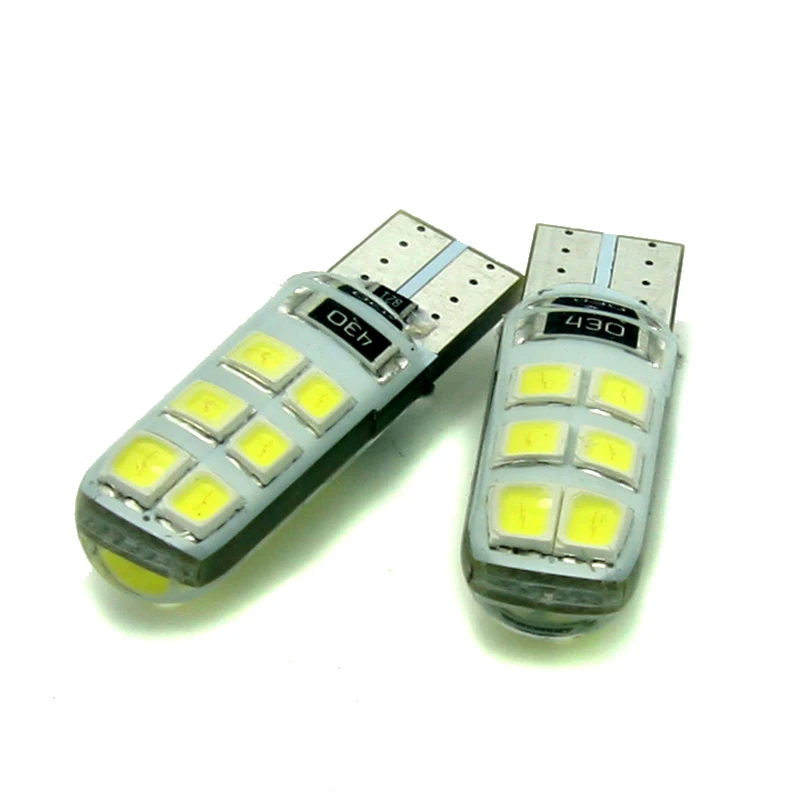 2 шт. светодиодный автомобильный лампочка T10 194 W5W Canbus 5050 12SMD 2835 силиконовый корпус