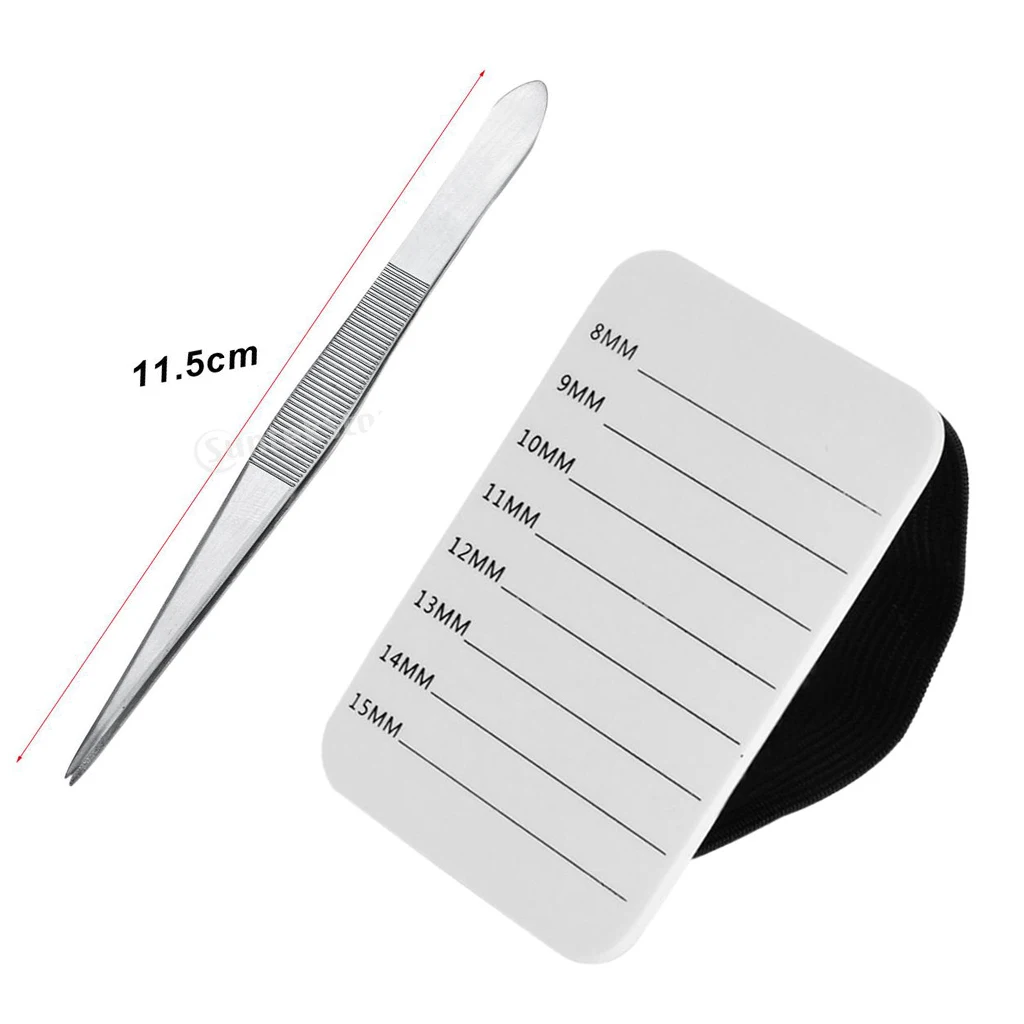 Non-slip Stainless Steel Straight Precise Fine Point Tweezer + Clearly Scale Lashes Holder Stand with Tape Non-slip Stainless Steel Straight Precise Fine Point Tweezer + Clearly Scale Lashes Holder Stand with Tape
