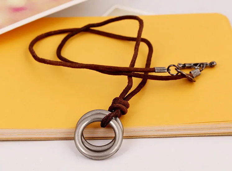 Men Leather necklaces & pendants Vintage Round Alloy Neckless Jewellery Man BIJOUTERIE (4)
