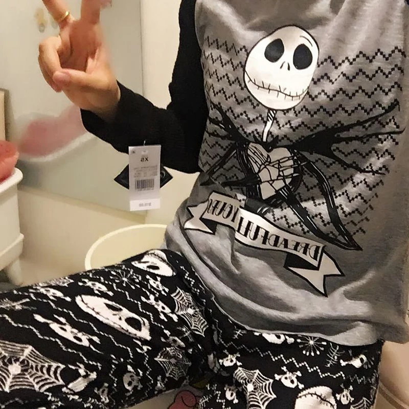 Nightmare Before Christmas Jack Skellington Pajamas Cotton Sleepwear Set Top and Pants Causal Adlut Sleep Suits Cosplay Costumes 6