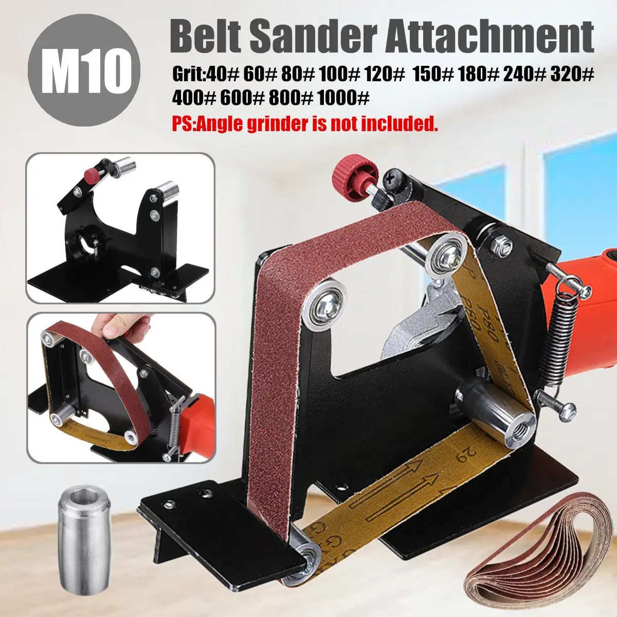 Angle Grinder Belt Sander Attachment Metal Wood Sanding Belt 540x30mm With M10 Spindle for 100 Grinder
Angle Grinder Belt Sander Attachment Metal Wood Sanding Belt 540x30mm With M10 Spindle for 100 Grinder
