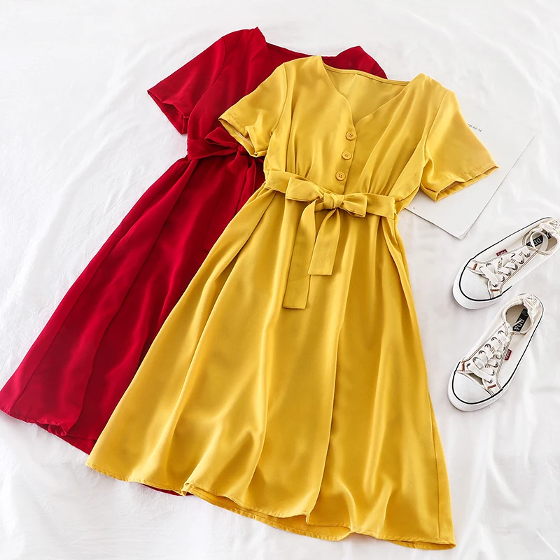 SKOONHEID 2019 Women Korean Chiffon Solid Sundress Casual Holiday Romantic Dress Summer Bohemian Short Sleeves A-Line Work Dress
SKOONHEID 2019 Women Korean Chiffon Solid Sundress Casual Holiday Romantic Dress Summer Bohemian Short Sleeves A-Line Work Dress