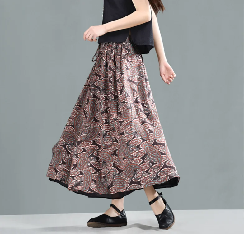 Spring Skirt Retro Women Loose Large size Skirt New Elastic Waist pocket Print Pattern Casual Ladies Vintage Skirt 2019
Spring Skirt Retro Women Loose Large size Skirt New Elastic Waist pocket Print Pattern Casual Ladies Vintage Skirt 2019