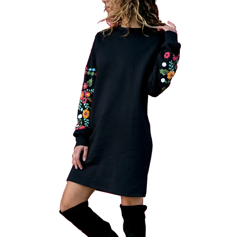 Women Winter Mini Dress Elegant Floral Print Long Sleeve O-Neck Loose Warm Dress Black Streeetwear Vestido 2019
Women Winter Mini Dress Elegant Floral Print Long Sleeve O-Neck Loose Warm Dress Black Streeetwear Vestido 2019
