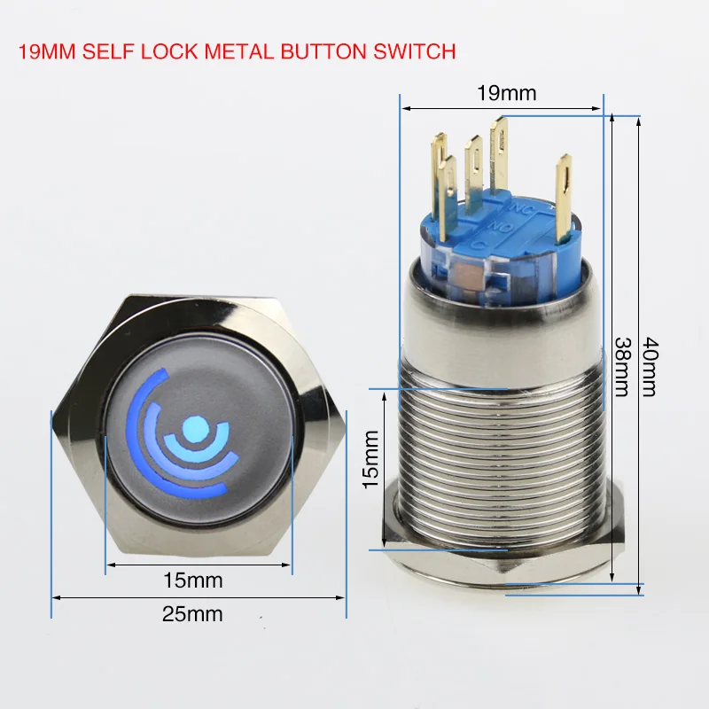 19 mm metal button self-locking metal button switch red yellow and blue green white power switch.
19 mm metal button self-locking metal button switch red yellow and blue green white power switch.