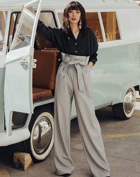 High Quality Brand Clothing Sets Women Batwing Sleeve Black Shirts+High Waist Striped Print Wide Leg Pant Suit & Set 2019 Spring
High Quality Brand Clothing Sets Women Batwing Sleeve Black Shirts+High Waist Striped Print Wide Leg Pant Suit & Set 2019 Spring