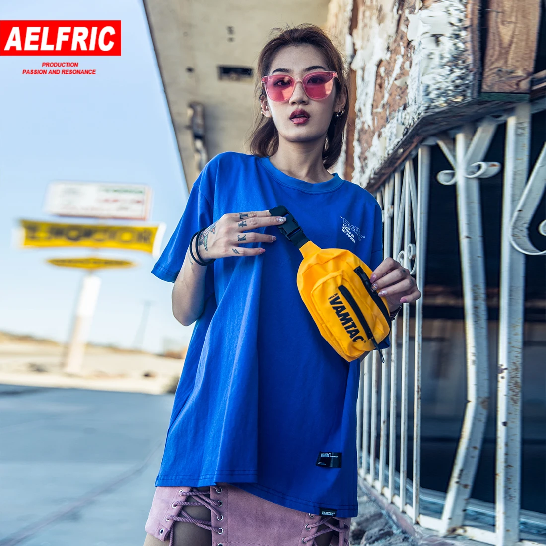 Aelfric 2019 Мужская и Женская Футболка Harajuku желтая сумка через плечо в стиле пэчворк