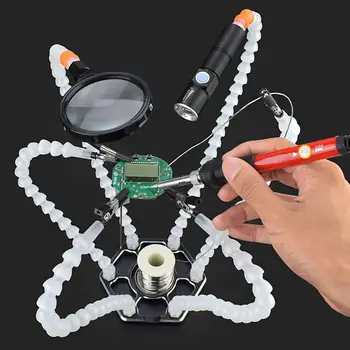 6 Flexible Arms Soldering Iron Station Holder with 3X-5X Magnifier USB LED Light
6 Flexible Arms Soldering Iron Station Holder with 3X-5X Magnifier USB LED Light