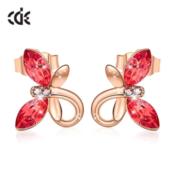 

CDE Women Gold Earrings Jewelry Embellished with crystals from Swarovski Cute 18K Rose Gold Butterfly Earrings Fashion Jewelry