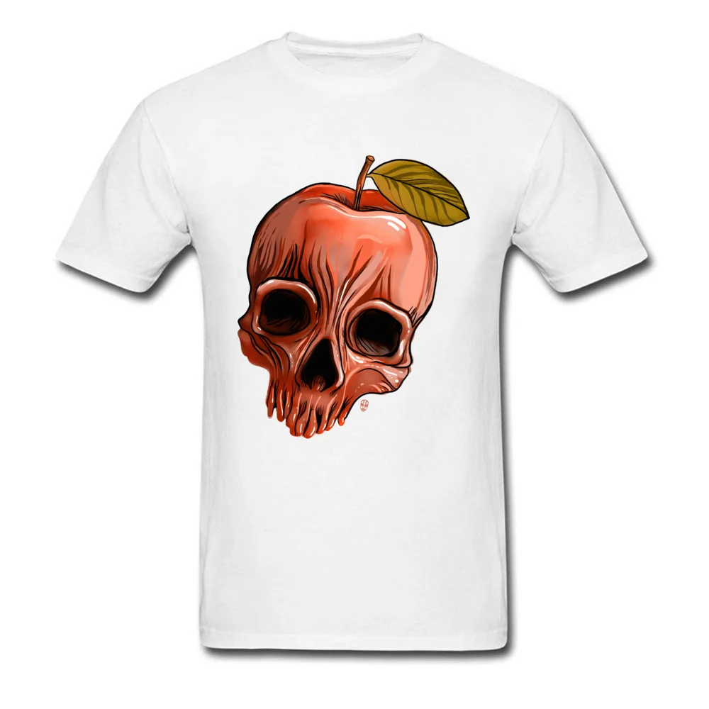 O Neck Apple Skull Cotton Fabric Men Top T-shirts Custom Short Sleeve Tops Shirt On Sale Printed T-Shirt Top Quality Apple Skull white