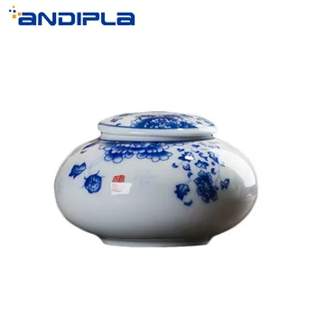 

Jingdezhen Blue and White Porcelain Tea Caddy Hand Painted Peony Flower Tea Cans Storage Bottles Sealed Jars Tea Set Accessories