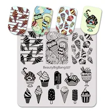 BeautyBigBang 6*6cm verano helado patrón estampado placa para esmalte de uñas arte de uñas plantillas para estampar Plantilla de estampado BBB027(China)