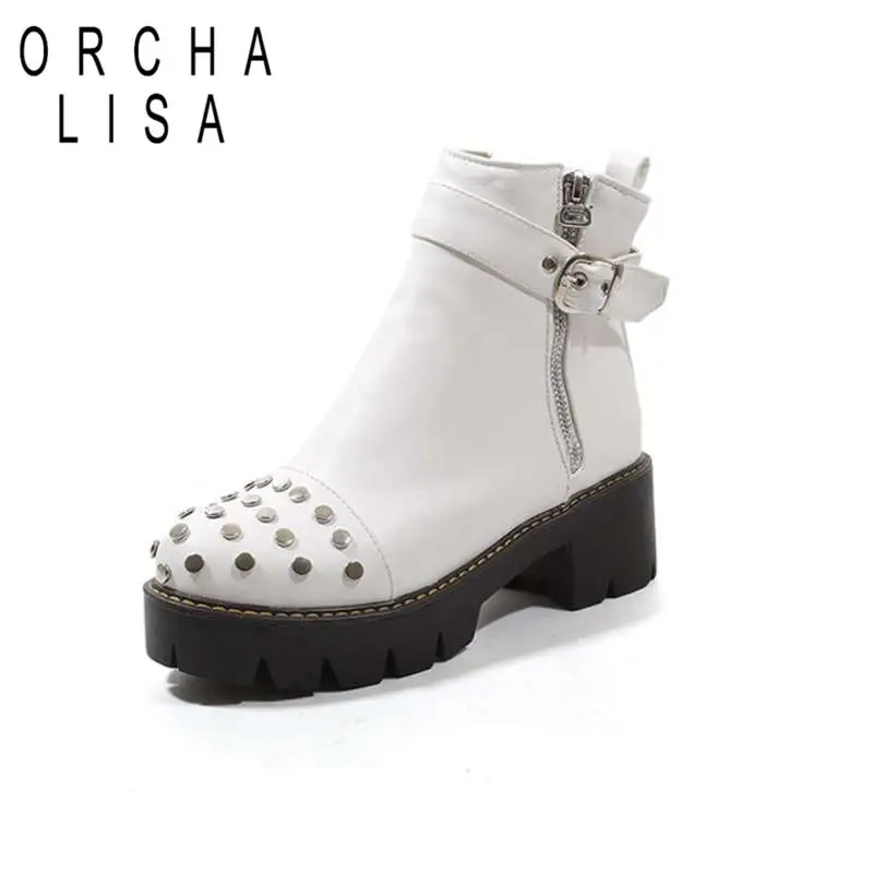 ORCHA LISA studded Platform ankle boots women motorcycle rivets booties Zipper cross tied riding Autumn winter boots botas mujer
ORCHA LISA studded Platform ankle boots women motorcycle rivets booties Zipper cross tied riding Autumn winter boots botas mujer
