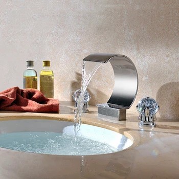 Chrome Finish Bathroom Waterfall Spout Faucet Deck Mounted Dual Crystal Handles Basin Sink Mixer Tap
Chrome Finish Bathroom Waterfall Spout Faucet Deck Mounted Dual Crystal Handles Basin Sink Mixer Tap