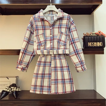 Spring Autumn Fashion Women's Sets Vintage Long Sleeve Plaid Woolen Jackets + Short A-line Skirts Students Coat and Skirt Suits
Spring Autumn Fashion Women's Sets Vintage Long Sleeve Plaid Woolen Jackets + Short A-line Skirts Students Coat and Skirt Suits