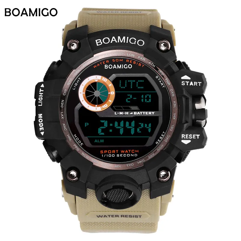 

BOAMIGO brand men digital sport military watch UTC DST time auto led boy swim shock waterproof wristwatches Relogios Masculino