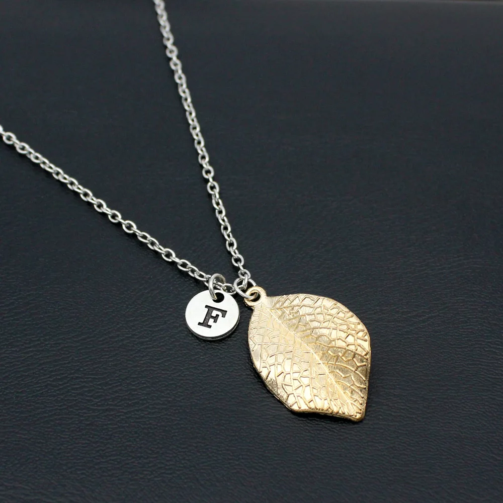 Модные простые листья ожерелье из листьев Алфавит Письмо женское цепочка