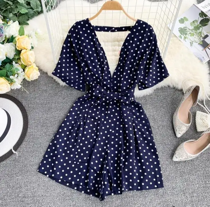 Women's summer dot print overall sexy backles Playsuits Lady's high waist Wide leg shorts beach vacation Jumpsuits TB1308
Women's summer dot print overall sexy backles Playsuits Lady's high waist Wide leg shorts beach vacation Jumpsuits TB1308