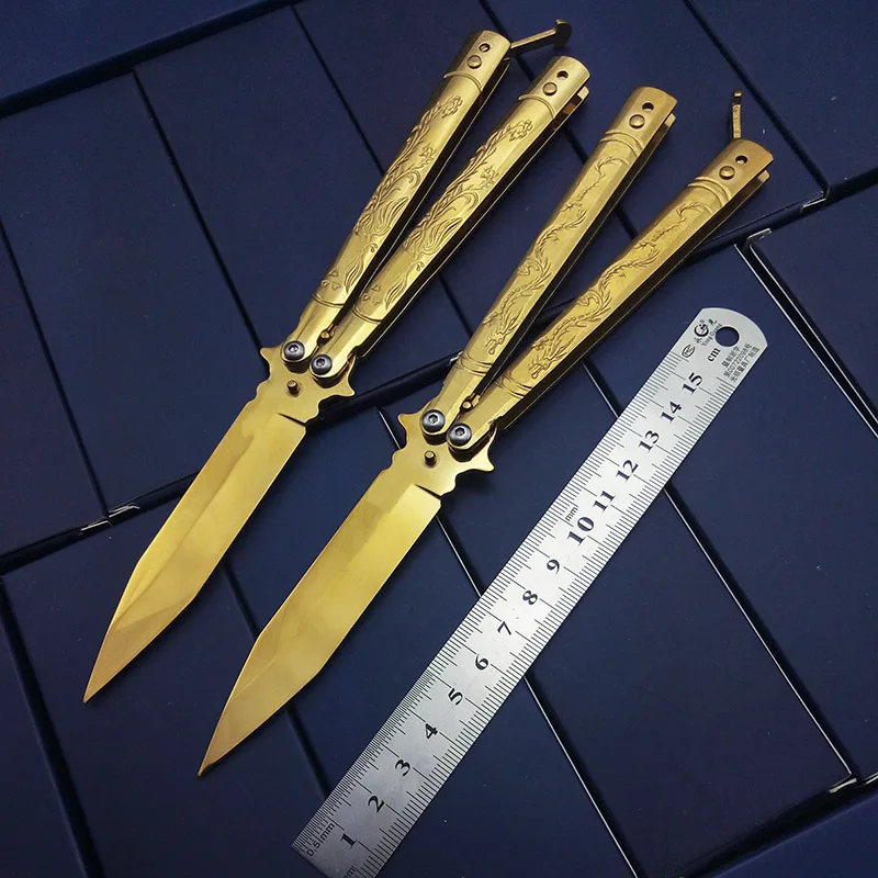 Gold Titanium High Quality Dragon Phoenix Butterfly in Knife Practice Knife Training Knife NO sharp Unsharpend Survival Knives
Gold Titanium High Quality Dragon Phoenix Butterfly in Knife Practice Knife Training Knife NO sharp Unsharpend Survival Knives