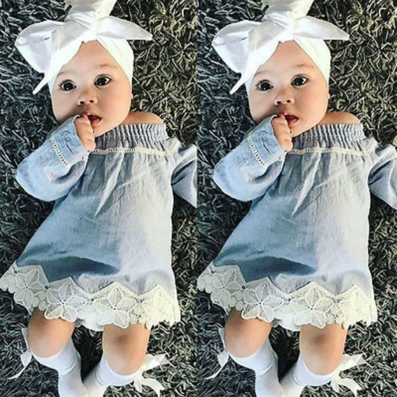Summer Baby Girls Off Shoulder Lace Dress Newborn Baby Girls Denim Floral Lace Fashion Dress Party Dresses Casual Clothes 6M-4Y
Summer Baby Girls Off Shoulder Lace Dress Newborn Baby Girls Denim Floral Lace Fashion Dress Party Dresses Casual Clothes 6M-4Y