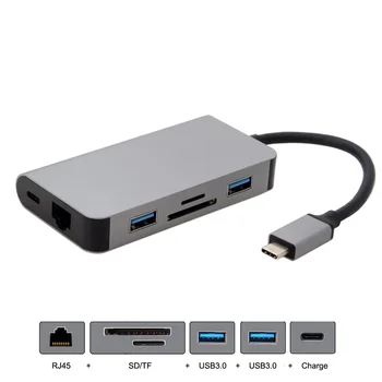 

10pcs/lot Cablecc Gigabit Ethernet 2 Ports HUB TF SD Charger Card Reader Multiple USB 3.1 Adapter RJ45 USB-C Type-C Cable