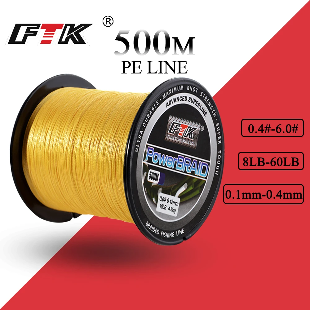 

FTK 500M PE Braided Line Fishing cord 8-60LB 0.1-0.4mm 4 Strand Multifilament Fishing PE Braided Wire 500M Fishing line