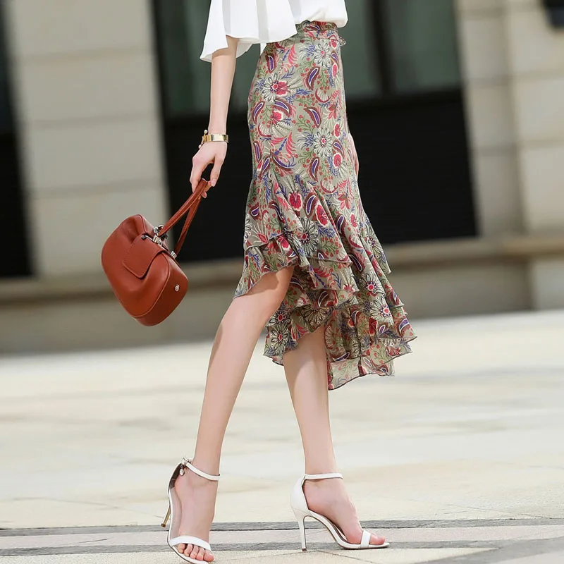 2018 Summer New Fashion Vintage Chiffon Skirts Lotus Leaf Floral Print Women Long Beach Party Skirt Irregular Ruffles Skirt Xxl
2018 Summer New Fashion Vintage Chiffon Skirts Lotus Leaf Floral Print Women Long Beach Party Skirt Irregular Ruffles Skirt Xxl