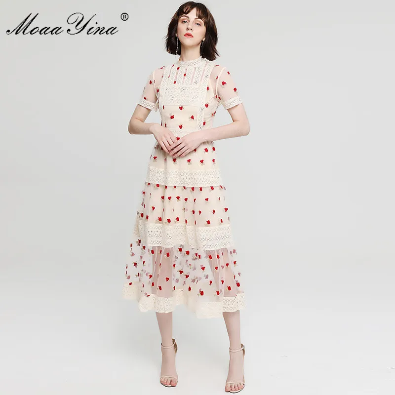 MoaaYina Fashion Designer Runway dress Spring Summer Women Dress Short sleeve Mesh Floral Embroidery Slim Elegant Dresses
MoaaYina Fashion Designer Runway dress Spring Summer Women Dress Short sleeve Mesh Floral Embroidery Slim Elegant Dresses