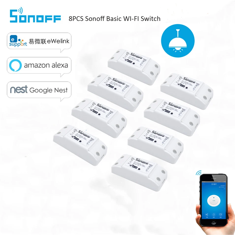 Базовый Wi-Fi выключатель Sonoff, 8 шт., Модуль Автоматизации умного дома, таймер Diy Беспроводной Выключатель, пульт дистанционного управления с помощью IOS Android 10A/2200W
Базовый Wi-Fi выключатель Sonoff, 8 шт., Модуль Автоматизации умного дома, таймер Diy Беспроводной Выключатель, пульт дистанционного управления с помощью IOS Android 10A/2200W
