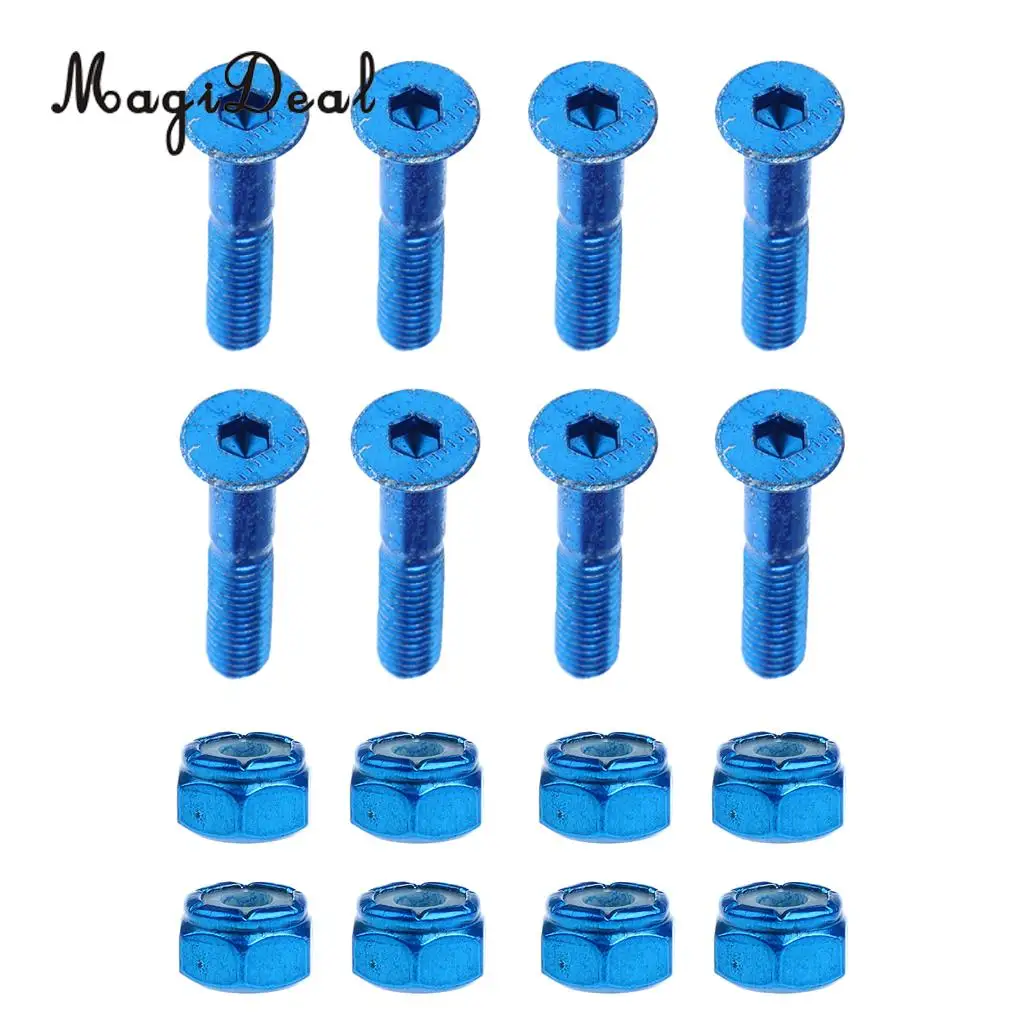 MagiDeal 8pcs Replacement Skateboard Truck Hardware Set Longboard Screws Bolts Blue