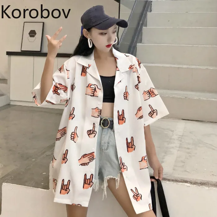Korobov Harajuku Finger Print Ulzzang Women Blouse Short Sleeve Turn-down Collar Female Shirts 2019 New Fashion Blusas 77272
Korobov Harajuku Finger Print Ulzzang Women Blouse Short Sleeve Turn-down Collar Female Shirts 2019 New Fashion Blusas 77272