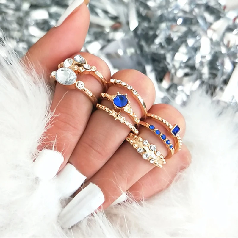 8PCS/Set Simple Circular Water Drop Crystal Gold Joint Ring Female Shiny Party Wedding Ring Set Exquisite Valentines Day Gift
8PCS/Set Simple Circular Water Drop Crystal Gold Joint Ring Female Shiny Party Wedding Ring Set Exquisite Valentines Day Gift