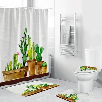 4Pcs Home Bathroom Decor Set Potted Cactus Pattern Toilet Seat Cover Bath Mat Set+ Waterproof Shower Curtain 
4Pcs Home Bathroom Decor Set Potted Cactus Pattern Toilet Seat Cover Bath Mat Set+ Waterproof Shower Curtain