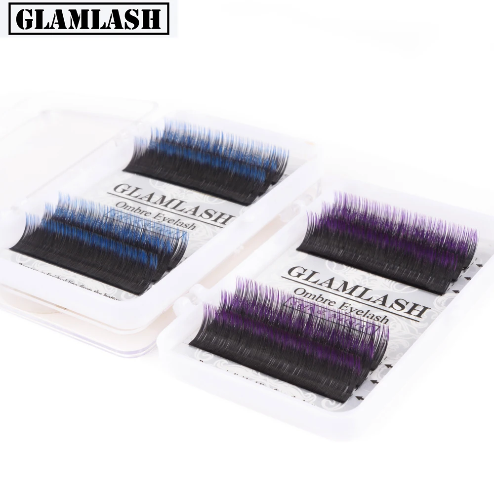 GLAMLASH 0 07 8 13 мм Индивидуальные Накладные ресницы с эффектом омбре фиолетовые синие