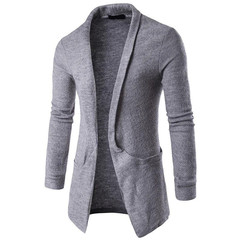 

WSGYJ Mens Plain Knitted Cardigan Men Long Sleeve Casual Slim Fit Sweater Jacket Coat Tops Black Grey