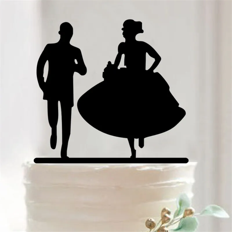 Image 1 pcs Acrylic cake topper with Bride   running Groom and dog Acrylic baby shower Birthday   Wedding decoration cake toppers