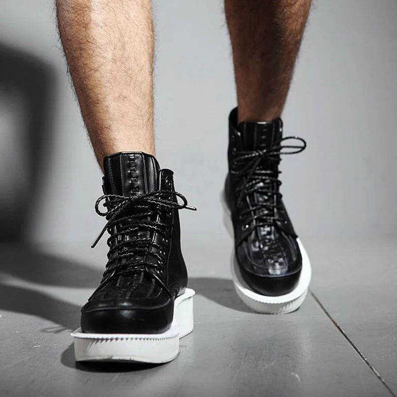 Thick Platform High Top Leather Casual Man Ankle Knight Boots Height Increasing Lace Up Martin Combat Boots Soft Flats Man Shoes
Thick Platform High Top Leather Casual Man Ankle Knight Boots Height Increasing Lace Up Martin Combat Boots Soft Flats Man Shoes