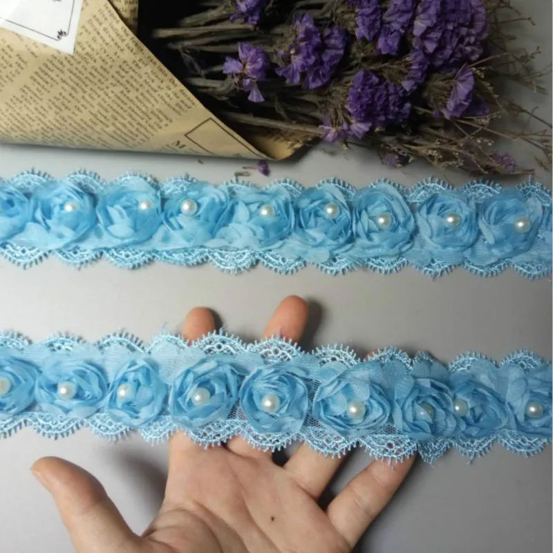 1 Yard Blue Pearl Chiffon Flower Embroidered Lace Edge Trim Ribbon Floral Applique Fabric Handmade Wedding Dress Sewing Craft
1 Yard Blue Pearl Chiffon Flower Embroidered Lace Edge Trim Ribbon Floral Applique Fabric Handmade Wedding Dress Sewing Craft