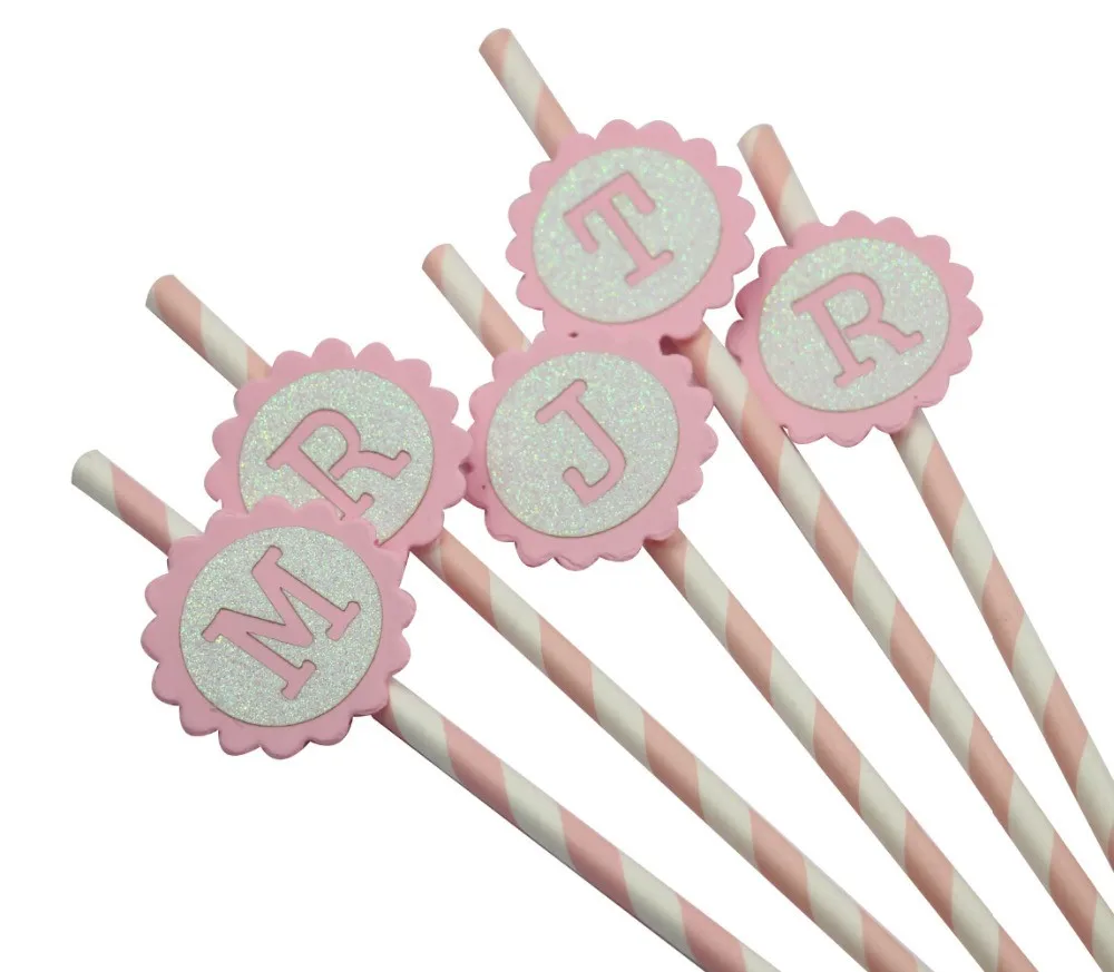 -25-sets-lot-Pink-Paper-Straws-with-Letter-Toppers-Wedding-Birthday-Party-Personalized
