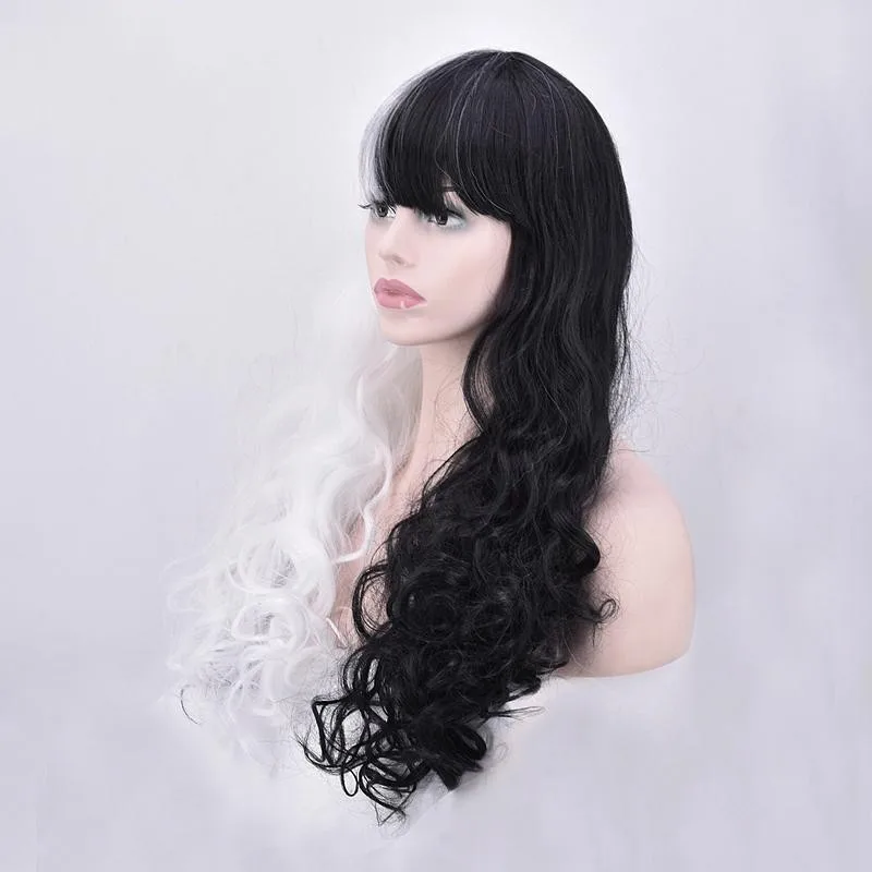 Cosplay&ware Morematch Danganronpa Monokuma Women Long Curly Wig Cosplay Costume White Black Mix Heat Resistant Synthetic Hair Party Wigs 10 Cosplay&ware Morematch Danganronpa Monokuma Women Long Curly Wig Cosplay Costume White Black Mix Heat Resistant Synthetic Hair Party Wigs -Zentai shop online