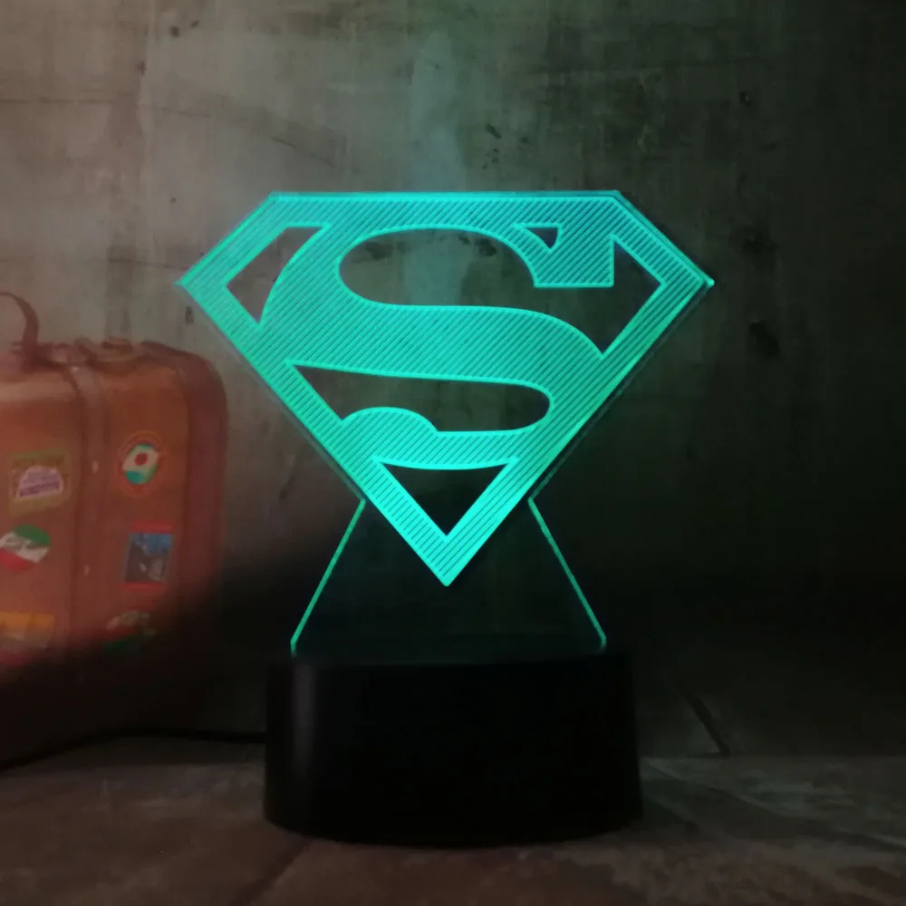Холодный DC Лига Справедливости Супермен логотип символ 3D светодиодный Ночник
