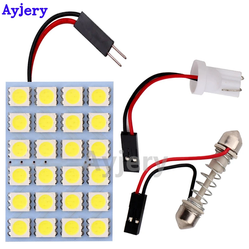 AYJERY 200pcs Panel Light 5050 24 SMD LED Light Dome Light Bulb Festoon Dome Bulb Lamp White Adapters Festoon + T10 Adapters 12V
AYJERY 200pcs Panel Light 5050 24 SMD LED Light Dome Light Bulb Festoon Dome Bulb Lamp White Adapters Festoon + T10 Adapters 12V