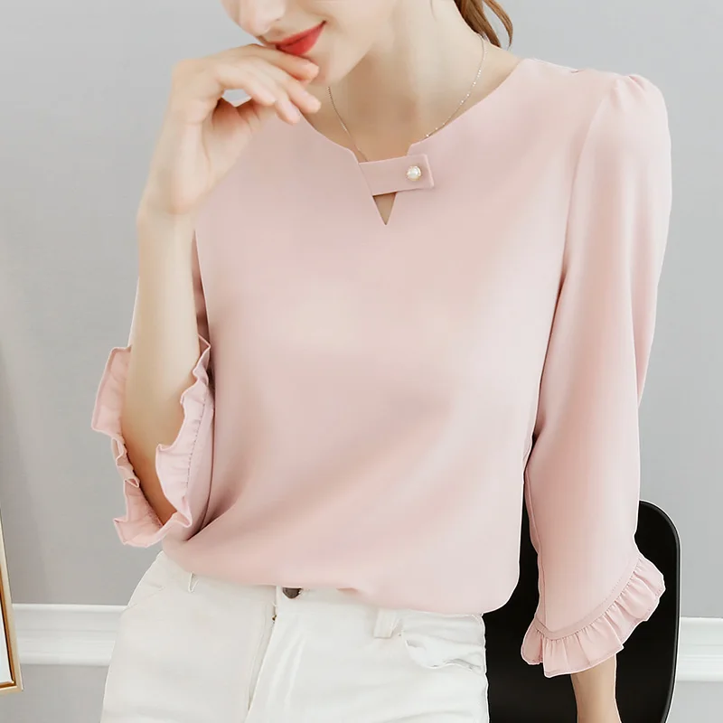 new spring and summer 2018 women ruffles sleeved chiffon blouse pearl Korean fashion solid slim female lady shirts tops 0.11 8.9
new spring and summer 2018 women ruffles sleeved chiffon blouse pearl Korean fashion solid slim female lady shirts tops 0.11 8.9