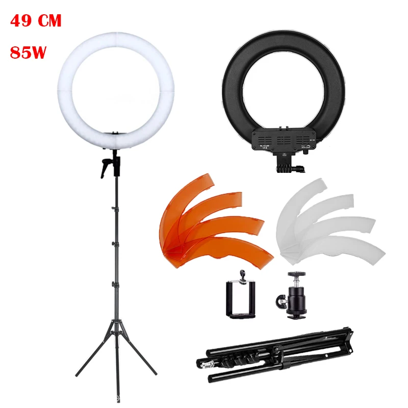 Dimmable 85W LED Ring Light 49cm Photography lighting kit 3200K-5500K +2PCS Softbox Color Filter +Light Stand and Tripod Heads
Dimmable 85W LED Ring Light 49cm Photography lighting kit 3200K-5500K +2PCS Softbox Color Filter +Light Stand and Tripod Heads