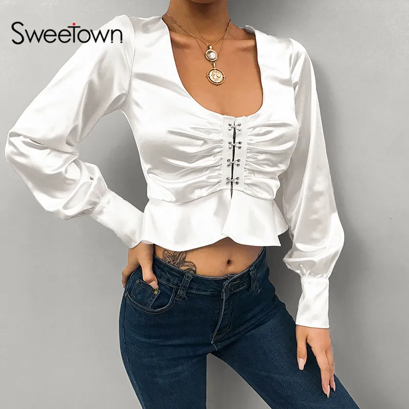 Sweetown Long Sleeve White Blouse Shirts Blusas Mujer De Moda 2018 Women Korean Fashion Black Ruffles Crop Tops And Blouses
Sweetown Long Sleeve White Blouse Shirts Blusas Mujer De Moda 2018 Women Korean Fashion Black Ruffles Crop Tops And Blouses