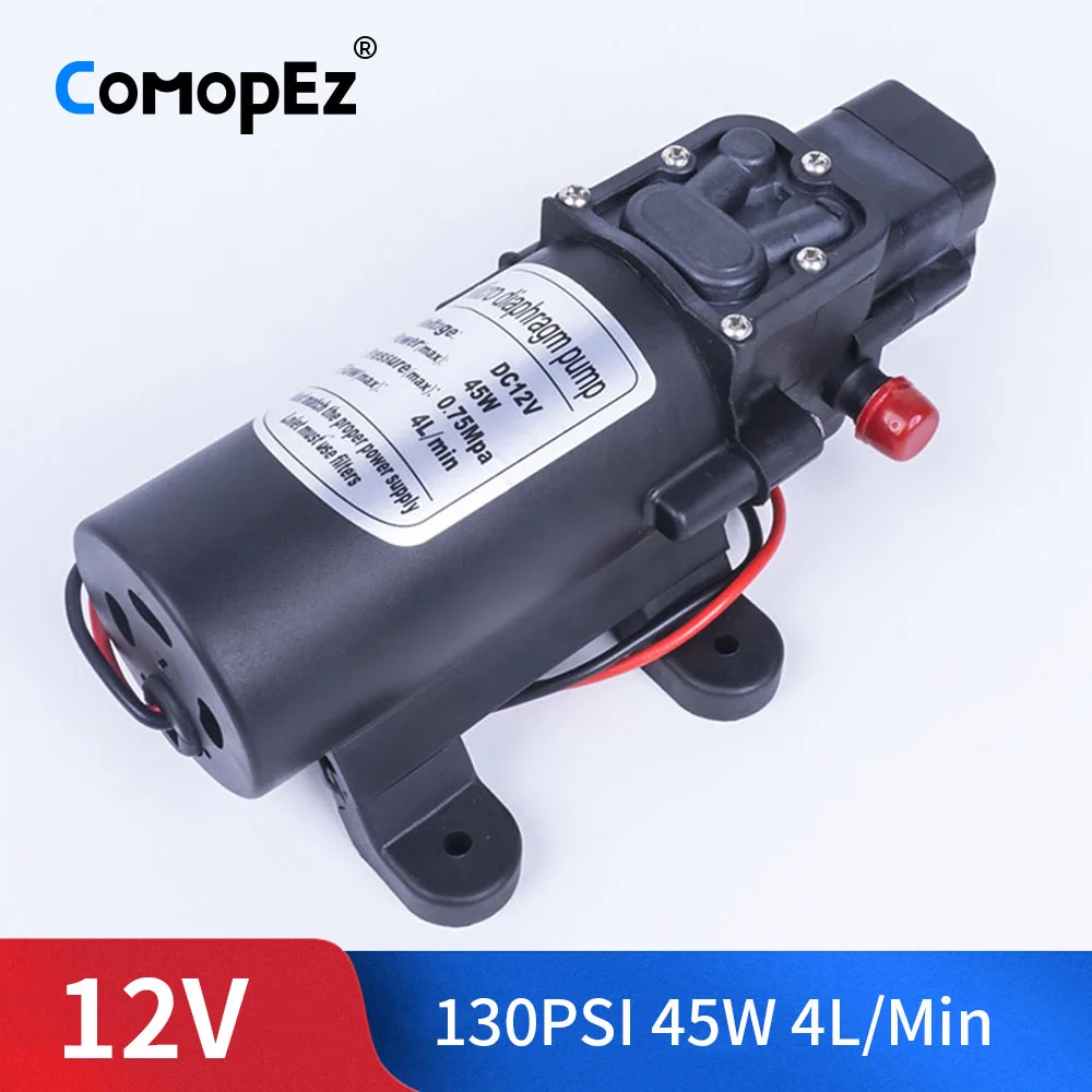 

DC 12V 45W 130PSI 4L / Min Water High Pressure Diaphragm Pump Self-Priming Pump Automatic Switch For Garden Wagon