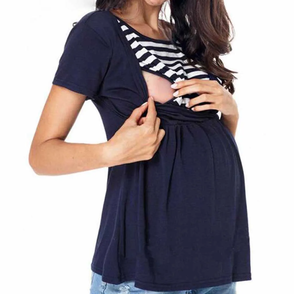 Maternity Clothes Breastfeeding Tee Short Sleeve Pregnancy T Shirt Patchwork Striped Nursing Tops Pregnant Tshirt For Women
Maternity Clothes Breastfeeding Tee Short Sleeve Pregnancy T Shirt Patchwork Striped Nursing Tops Pregnant Tshirt For Women